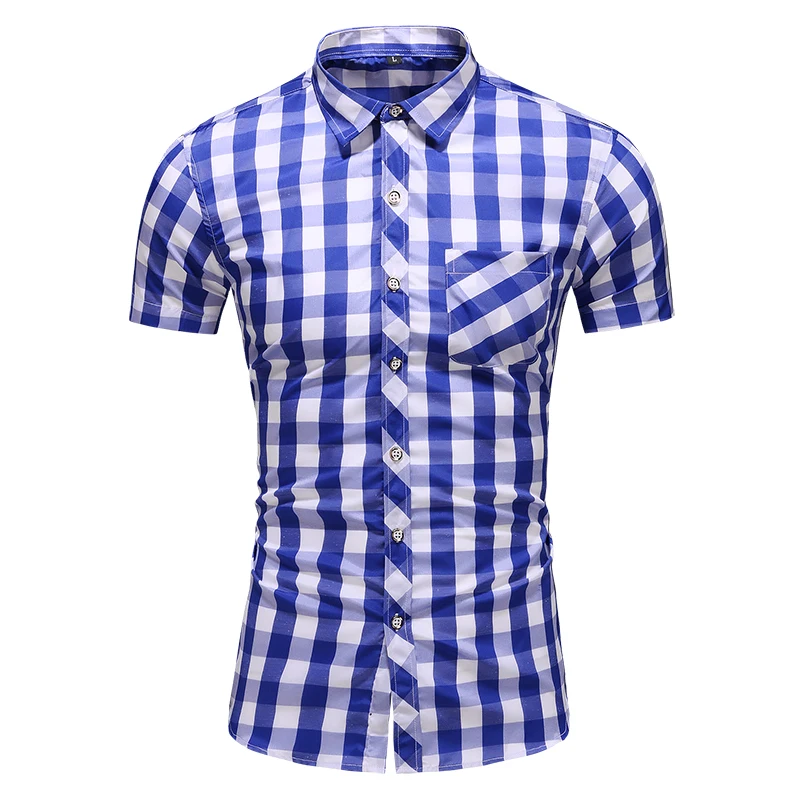 Мужская рубашка в клетку короткий рукав Повседневная рубашка Лето 2019 г. для мужчин квадратный решетки дизайн рубашки для мальчиков большой