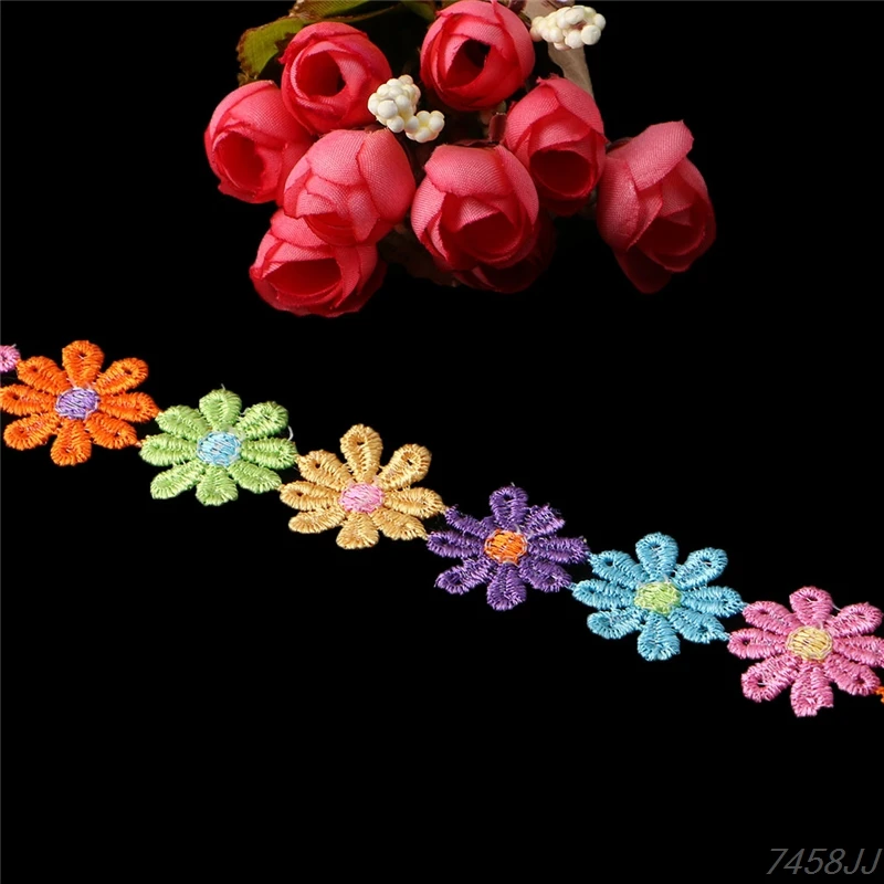 

Colorful Daisy Flower Lace Trim Knitting Wedding Embroidered Diy Handmade Patchwork Ribbon Sewing Supplies Crafts about 91cm