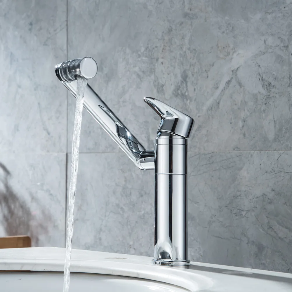 Deck Mounted Modern Chrome Finish Bathroom Hot And Cold Sink Basin Faucet Any Direction Rotating Hot And Cold Sink Water Tap 20