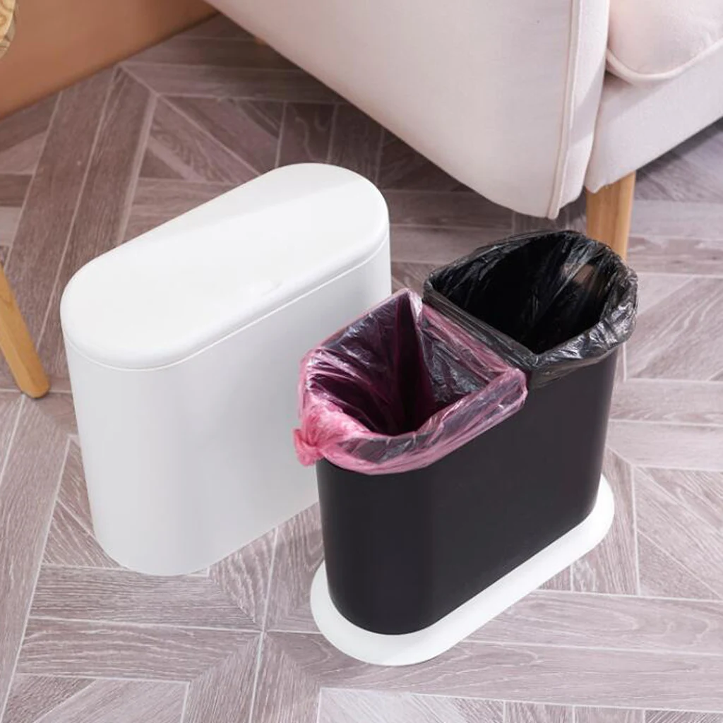 Modern Fashion White Flip Lid Trash Can Double Garbage Bag Holder Waste Bin