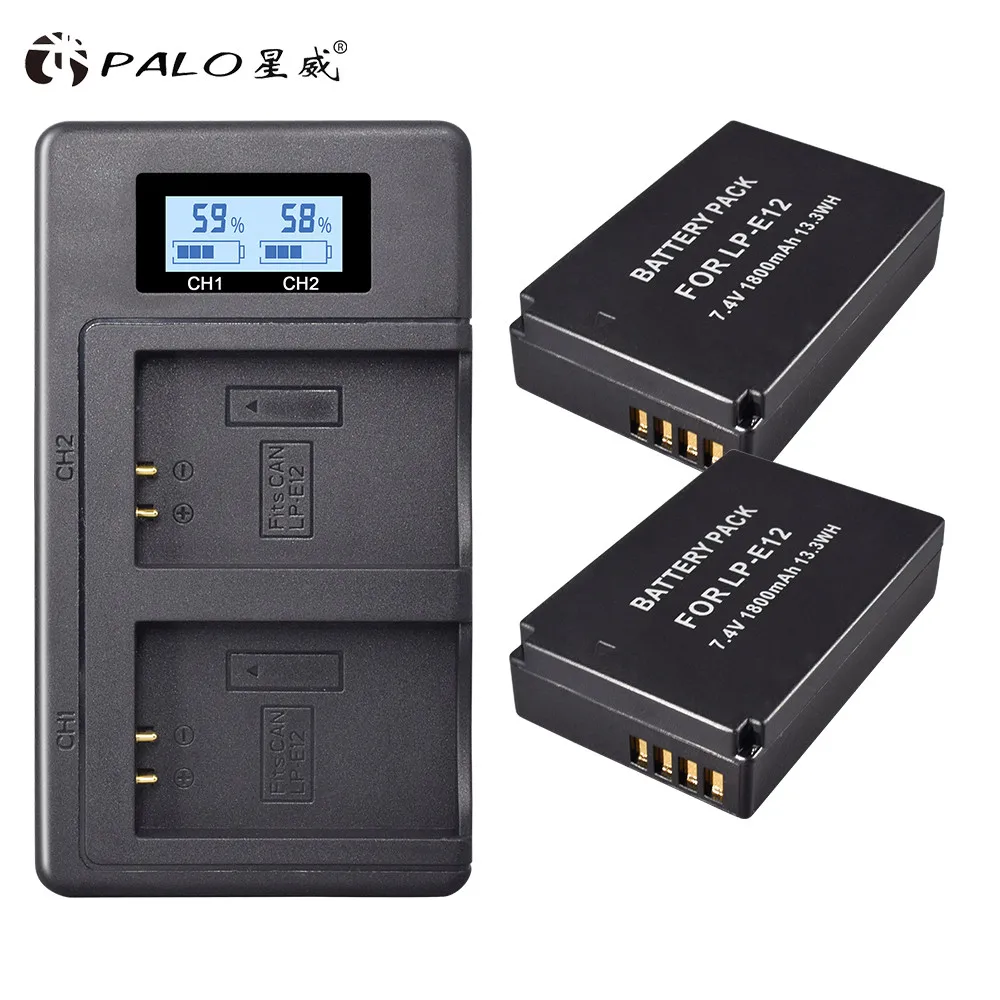 

2Pcs 1800mAh LP-E12 LP E12 LPE12 Li-ion Battery+LCD USB Dual Charger for Canon EOS M50 EOS M100 100D Kiss X7 Rebel SL1 Camera