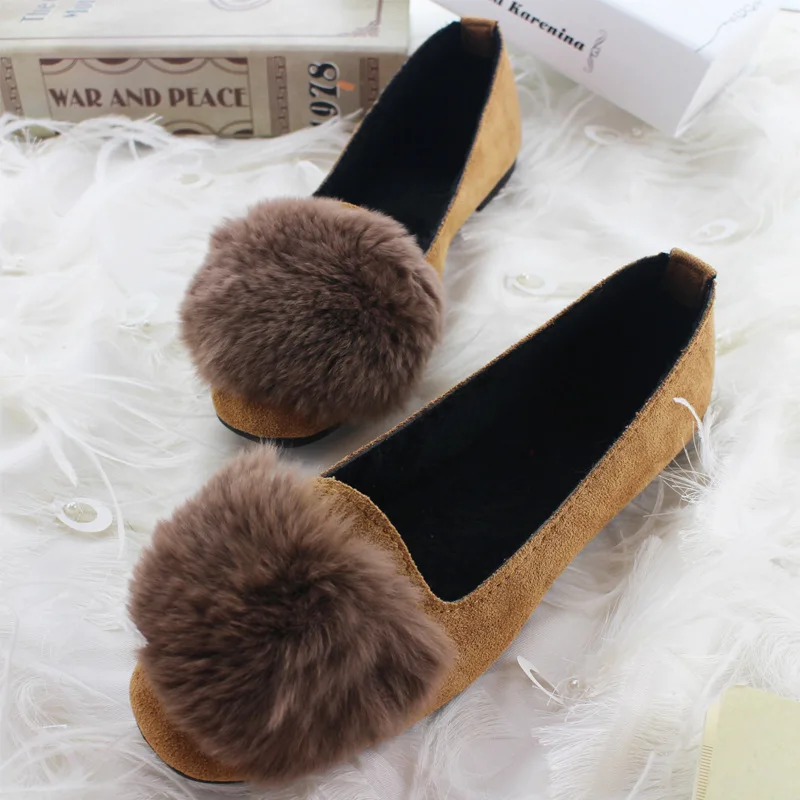 

DropShipping Shallow Slip on with fur Ballerina Women Loafers Shoes Boat Spring Women Flats Shoes Oxfords plus size 41 42