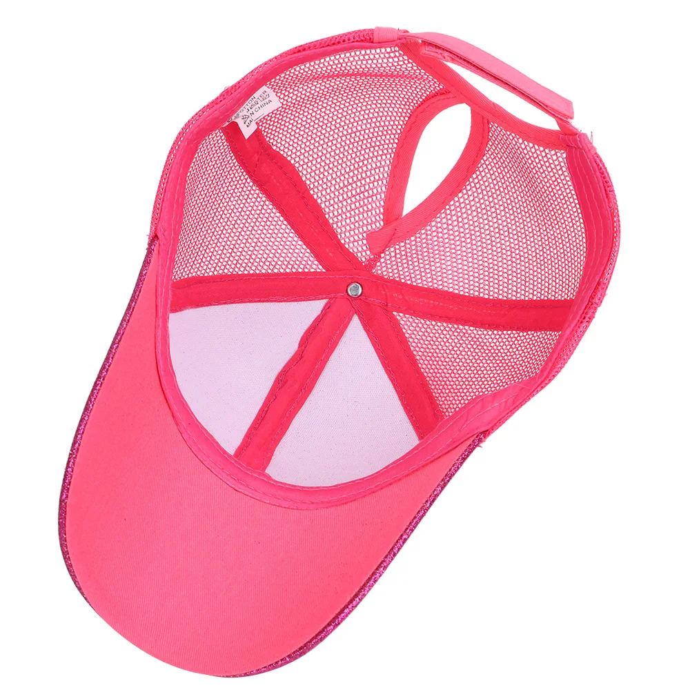 Women Mesh Baseball Cap Summer Hat Ponytail Glitter Colorful Adjustable Breathable Outdoor Accessory (33)