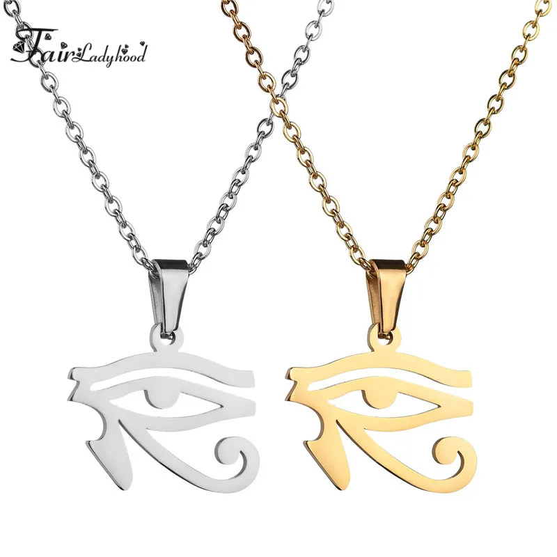 

FairLadyHood New Egyptian Gods Power Eye Necklace Eye Of Horus Stainless Steel Clavicle Chain Necklace for man and Woman
