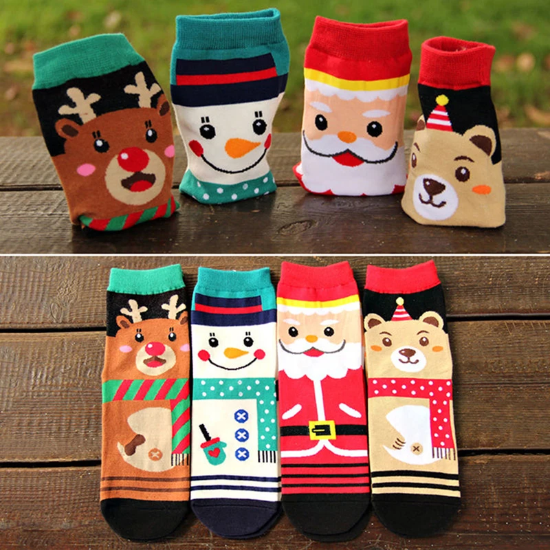 4 пар/упак. Новые популярные женские носки с героями мультфильмов осень-зима женские 3D забавные носки для девушек и девочек рождественское хлопковое платье носки AQ968186