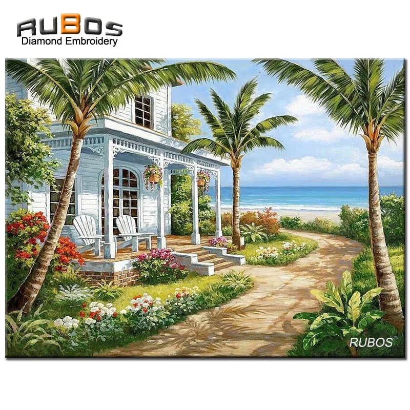 RUBOS scenery seaside house 5d diy diamond painting Diamond embroidery mosaic pattern Embroidered with rhinestone home decor (1)