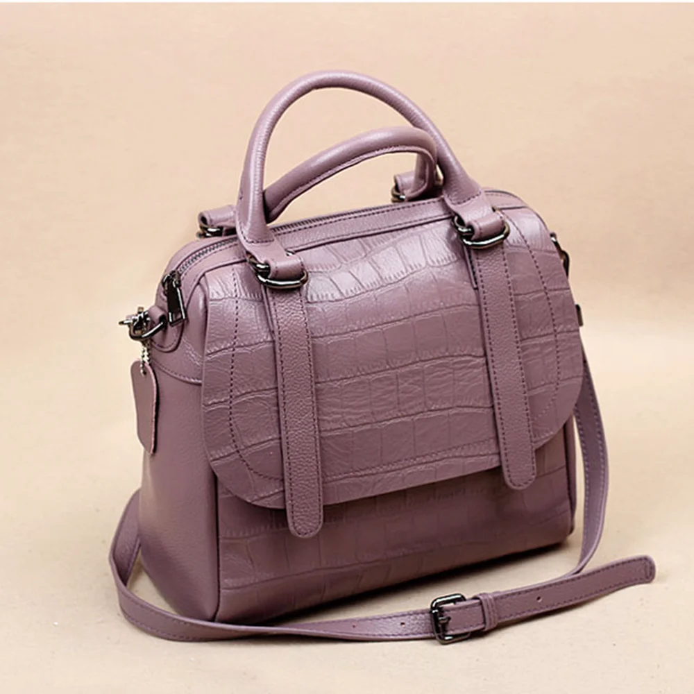 

2018 New Women Fashion European American Shoulder Bag Alligator Striped Cowhide Handheld Cross-leather Crossbody Boston Bags