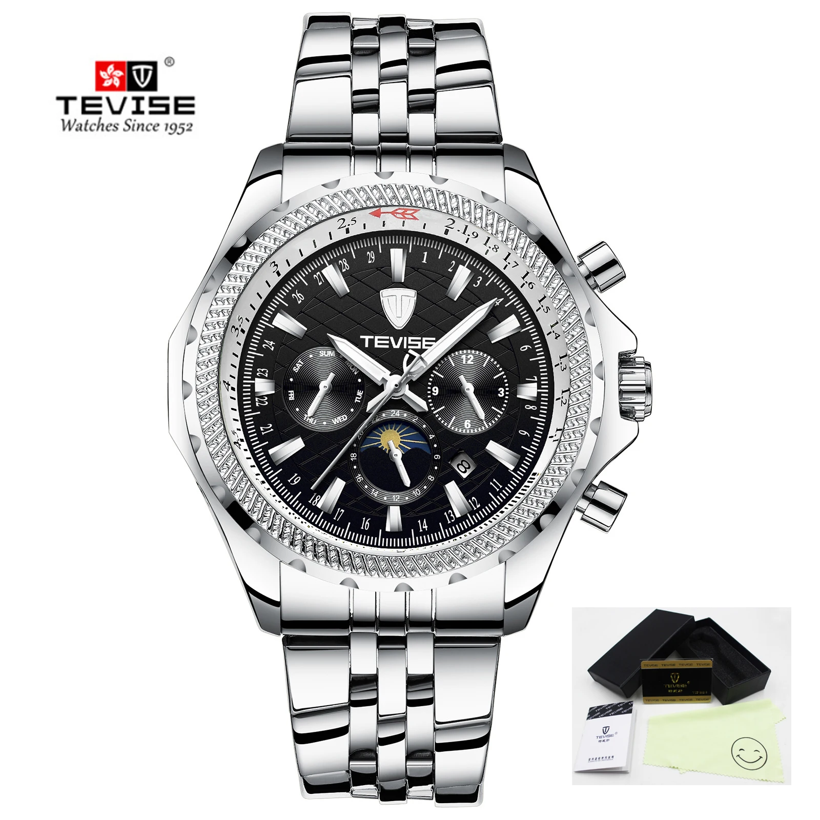 Tevise Mens Top Brand Luxury Fashion Men Business Mechanical Watches Automatic Watch Waterproof Male Clock Relogio Masculino - Цвет: TEVISE steel siblack