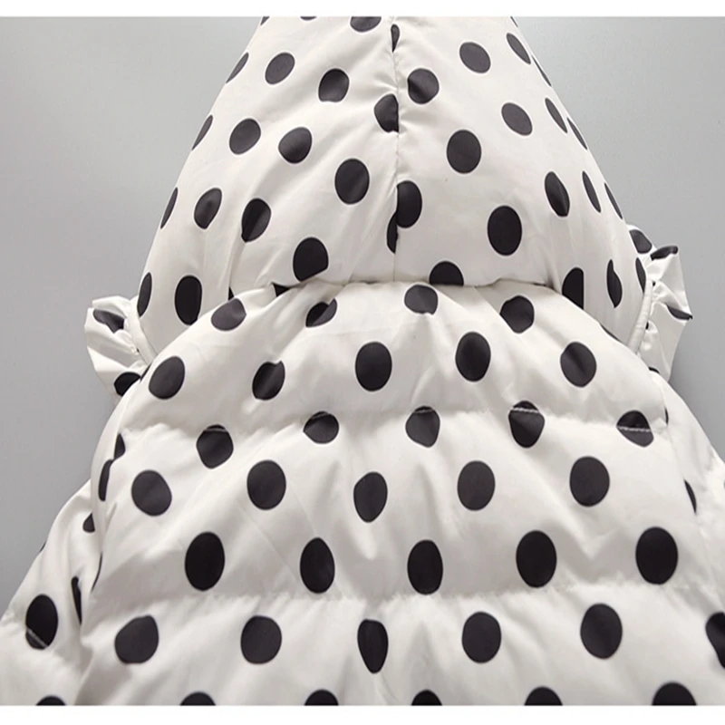 Baby girl Coat In Winter Zipper hooded Polka dot long tail hat Bow-tie pockets  cotton-padded jacket for Kids Children warmed up (2)