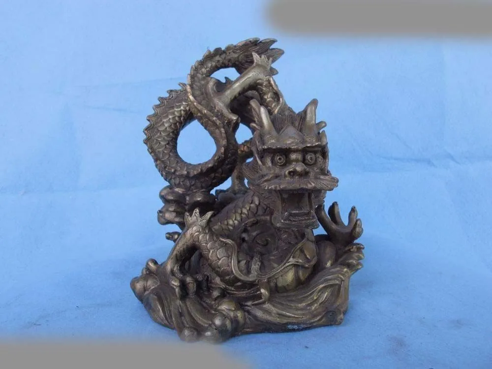 

8 Chinese Refined Brass Copper Feng Shui Lucky Wealth Ferocious Dragon Sculpture