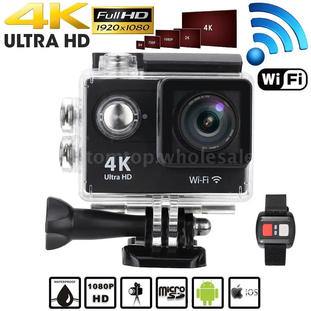 2," lcd 4K Экшн-камера 5fps 1080P 60fps Full HD Wifi APP 30M Водонепроницаемая 12MP 12 мегапиксельная Спортивная Экшн-камера для Micro SD