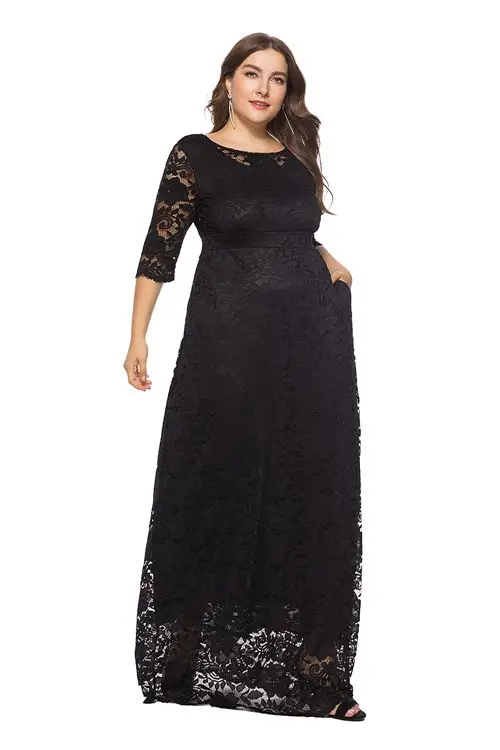 Vestido de madrinha юбка Русалка больших размеров черные темно-синие кружевные платья для матери невесты Платья с коротким рукавом для матери на свадьбу - Цвет: Черный