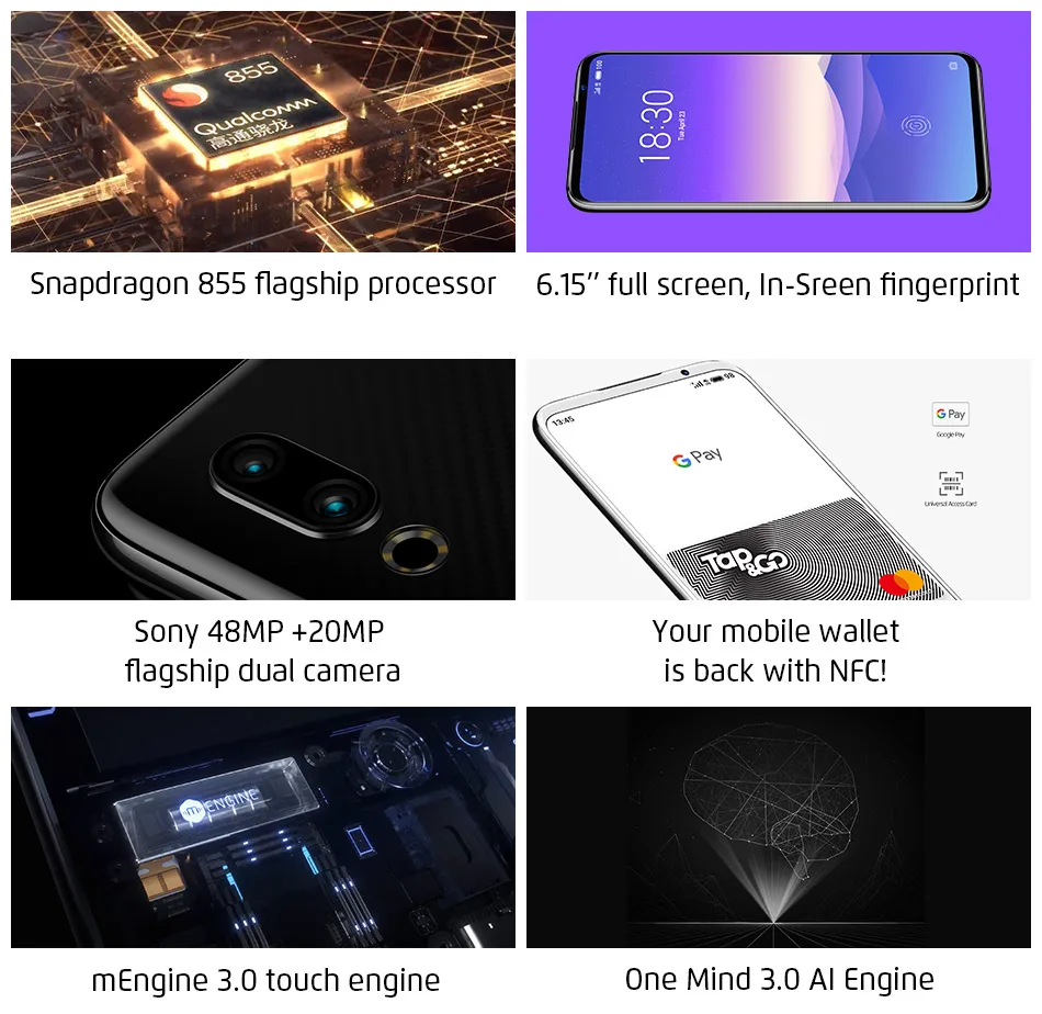 Meizu 16 s, 8 ГБ, 128 ГБ, глобальная версия, 16 s, Смартфон Snapdragon 855, четыре ядра, 6,15 дюймов, 48 МП, AI, двойная камера, мобильный телефон, NFC