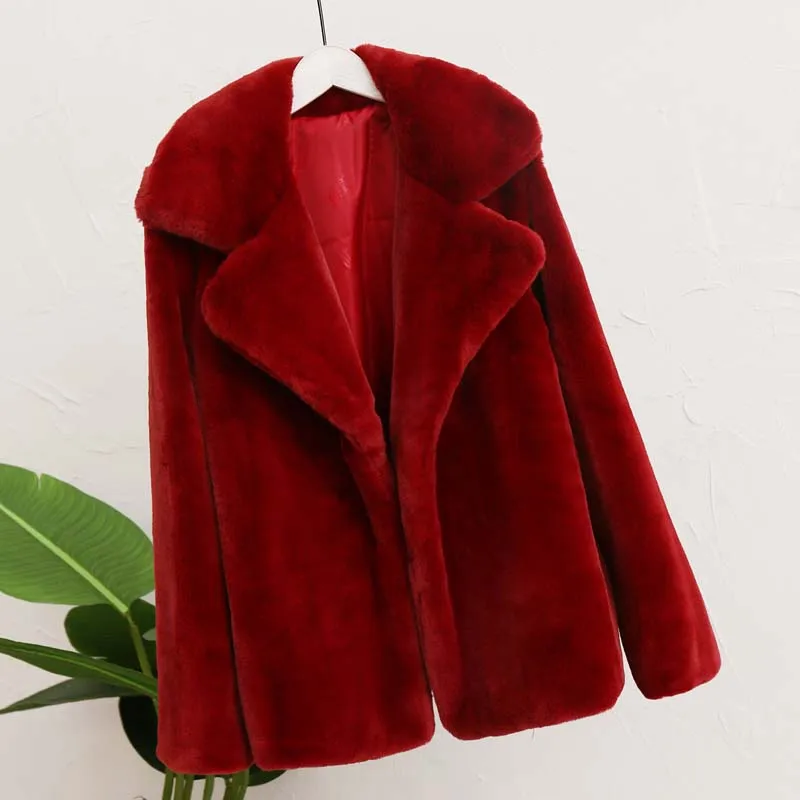 Лучший вид женские зимние искусственный меховые куртки Уличная искусственный кроличий мех пальто женское элегантное плотное теплое пальто верхняя одежда - Цвет: wine red fur coat
