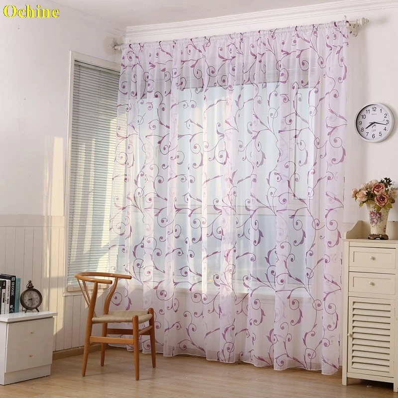 

OCHINE Printed Transparent Bay Window French Window Curtain S Hook