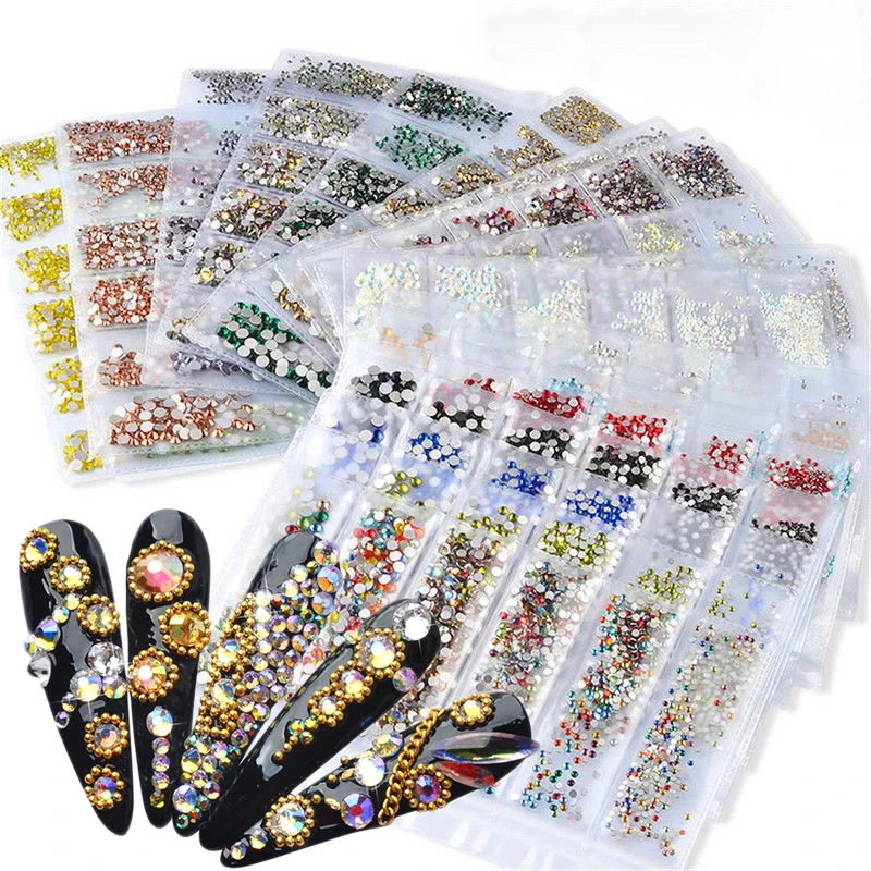 

Nail Rhinestones Flat Drill Glitter Mixed Size AB Color 3D Decorations Holographic Nail Art Manicure Accessories Tools