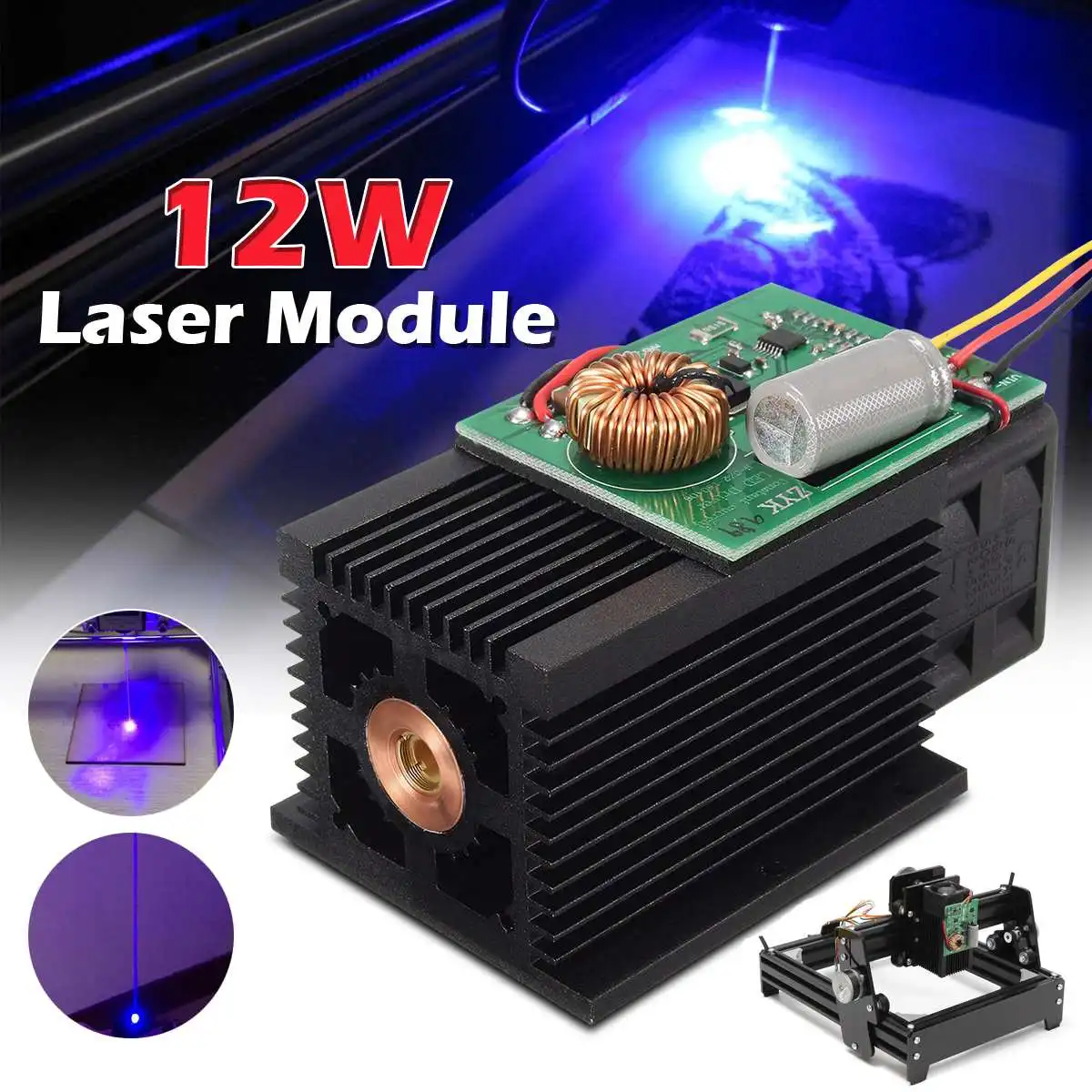 

12W 12V Focusable Blue Violet Laser Module DIY Desktop Laser Head Engraving Module For Metal Engraver Printer/Cutter Machine