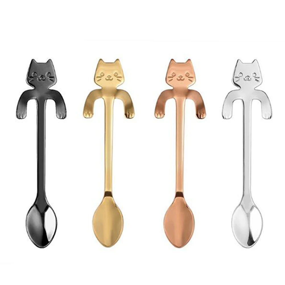 

Stainless Steel Cartoon Cat Spoons Creative Ice Cream Dessert Long Handle Coffee Tea Stirring Spoon Tableware Kitchen Toos Set