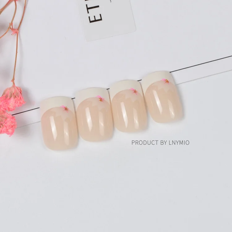 

Clearance Sales white french false nails with little flower decoration 24Pcs