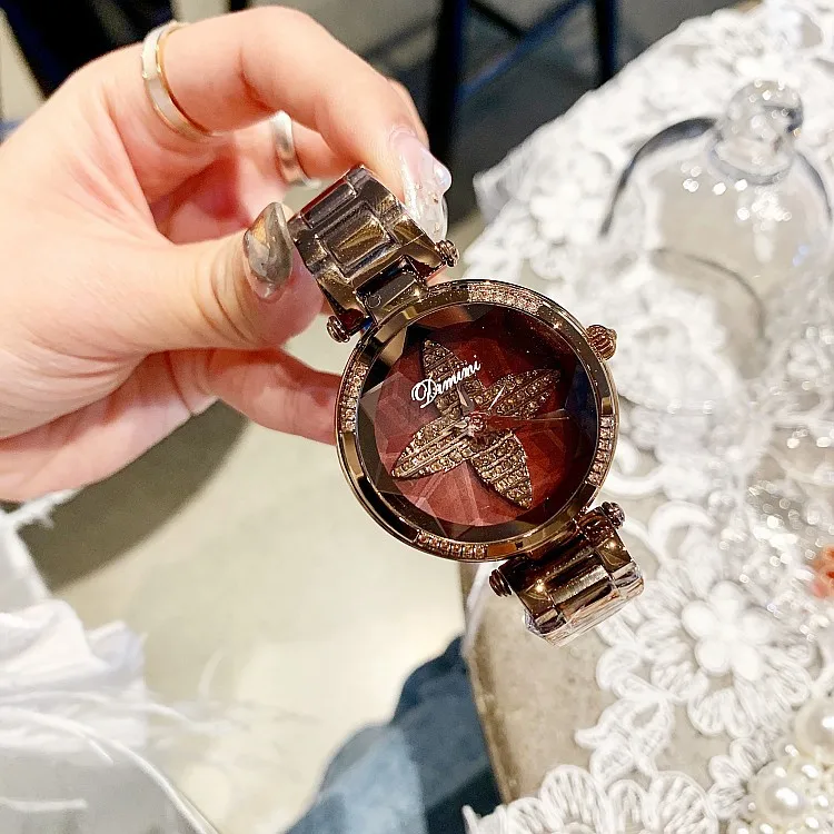 Лидирующий бренд, женские часы, роскошный браслет из розового золота, кварцевые наручные часы, модные женские кварцевые часы, женские часы, новинка - Цвет: Кофе