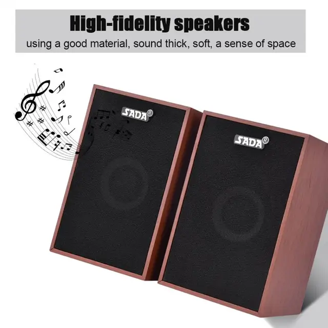 SADA V-160 Wooden Desktop 3D Surround Quality Stereo Bass Computer Speaker Mini Notebook Subwoofer Laptop Multimedia USB Speaker