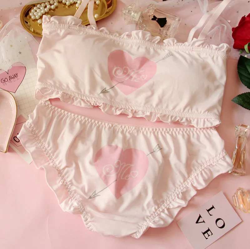 

Japanese cute bra girl heart-chest type no steel ring sexy lingerie development period vest underwear bra set Underwear Women