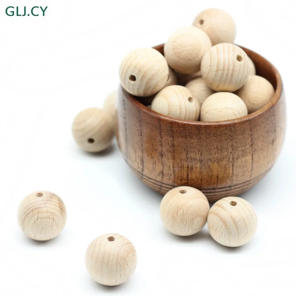 

Wooden Teether 100pcs (12mm-20mm) Chew Beech Beads Unfinished DIY Jewelry Teething Necklace Accessories Baby Teether