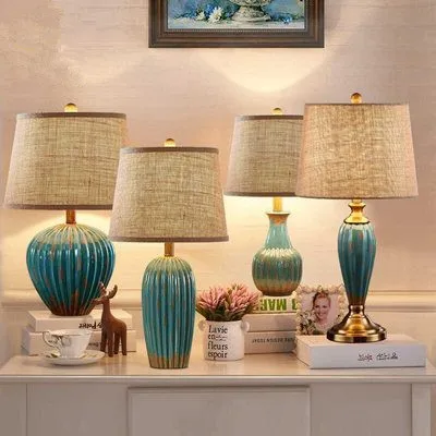 

American retro ceramic table lamp bedroom bedside lamp European modern and simple color painted ceramic desk lamp free shipping