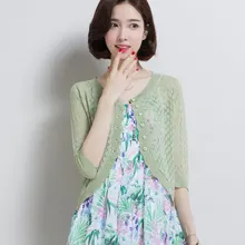 Высокое качество, летняя и весенняя женская открытая короткая трикотажная одежда, Женский солнцезащитный Воздухопроницаемый вязаный тонкий кардиган