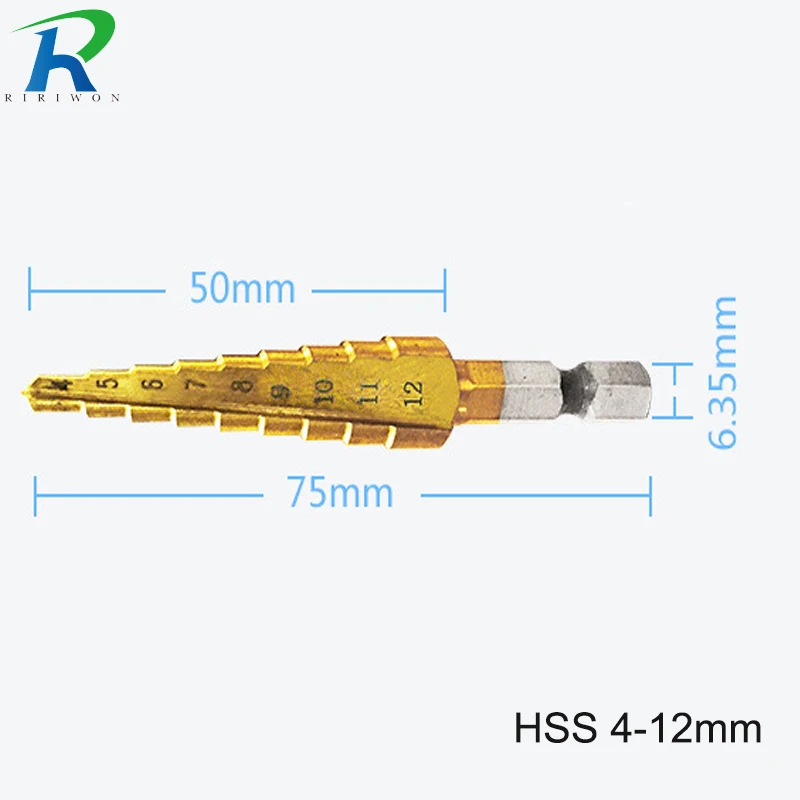 

1PC Core Drill Bit Cone Triangle Titanium Coated Step Drill Bits Power Tool Set 4-12mm 9 Stairs HSS For Metal hole opener