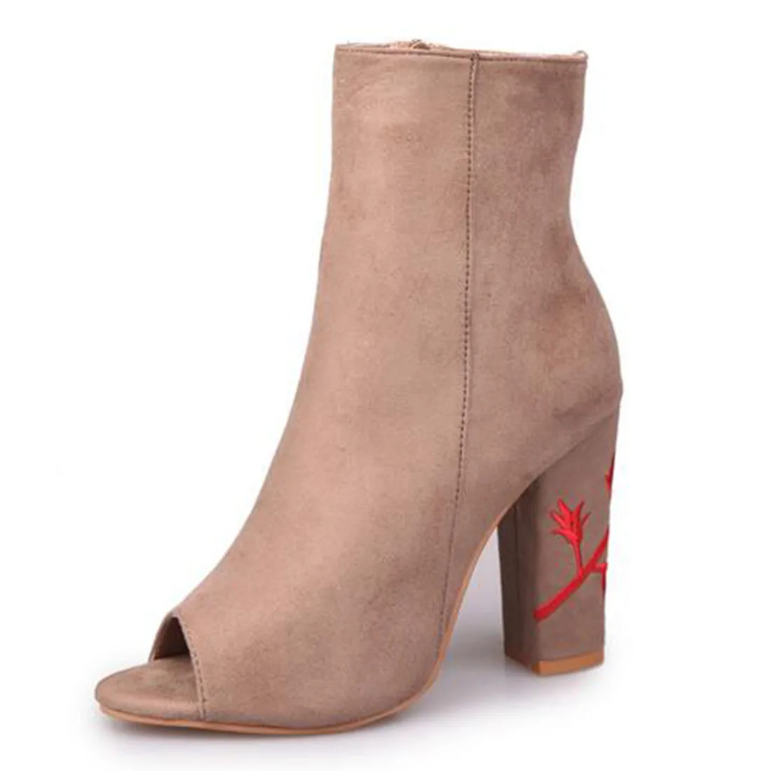 

Spring Autumn Shoes Women Ladies Ankle Boots Embroidery Flower Block Heels Peep Toe high heel women boots Size43