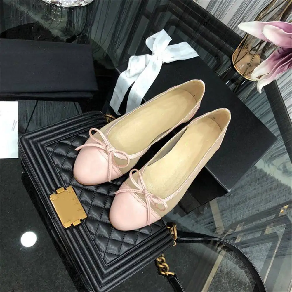 

Women's Shoes Genuine Leather Round Toe Leather Luxury Brands Women's Flats Butterfly-knot Bowtie Casual Shoes Ballet Flats 42