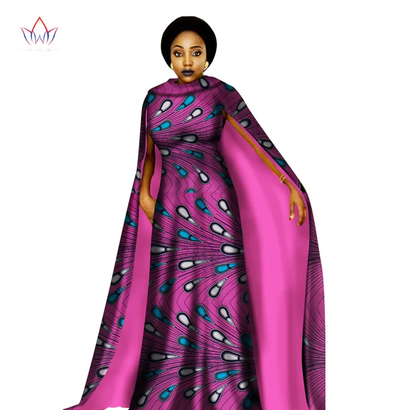

African Dress for Women Clothing African Bazin Cotton Print Wax Dresses for Women Long Party Dress With Cloak WY1220