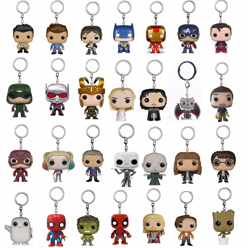 

funko pop Marvel Keychain Spider Chivalrous U.S.A Captain America Harri potter Game of Thrones DC Hero Superman Batman KeyChain