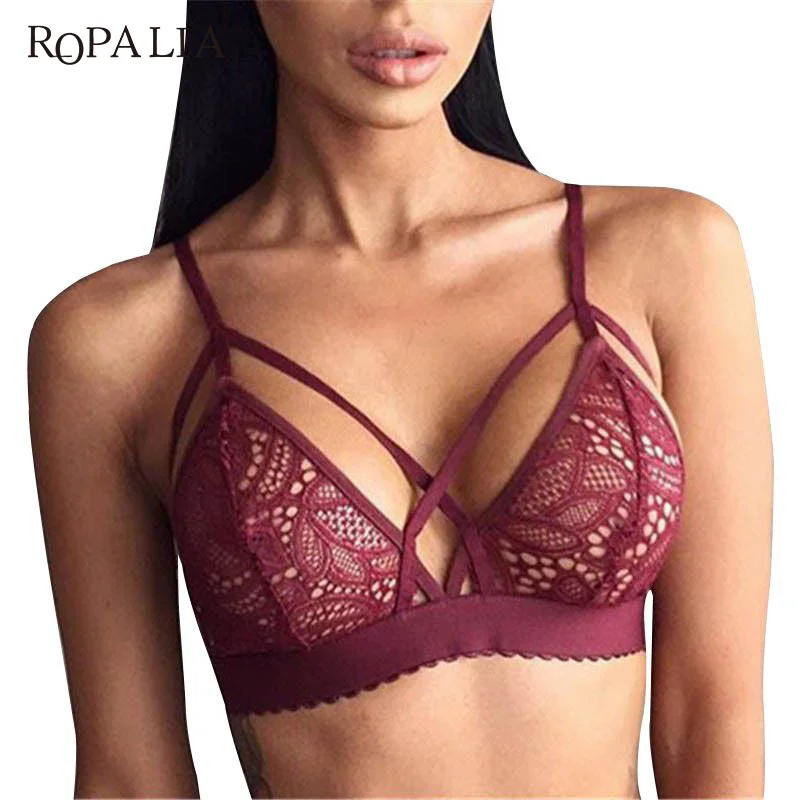 ROPALIA Sexy Lined Mesh lace Triangle Floral bras Crop Bras Top transparent Bustier Unpadded for Women | Женская одежда