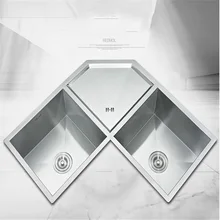 Чаша на закругленном уголке бассейна из 304 нержавеющей стали ручная мойка двойной паз 83x83 см бассейн