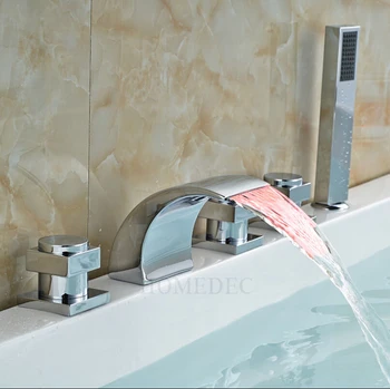 

LED Bathtub Faucets Deck-Mounted Bath Faucet Cold And Hot Waterfall Mixer For The Bathroom With Shower Nozzle
