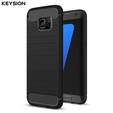 KEYSION Cover for Galaxy S7 S7 edge Phone Cases Shell Carbon Fibre Brushed TPU Case for Samsung Galaxy S7 S7Edge Phone Bag