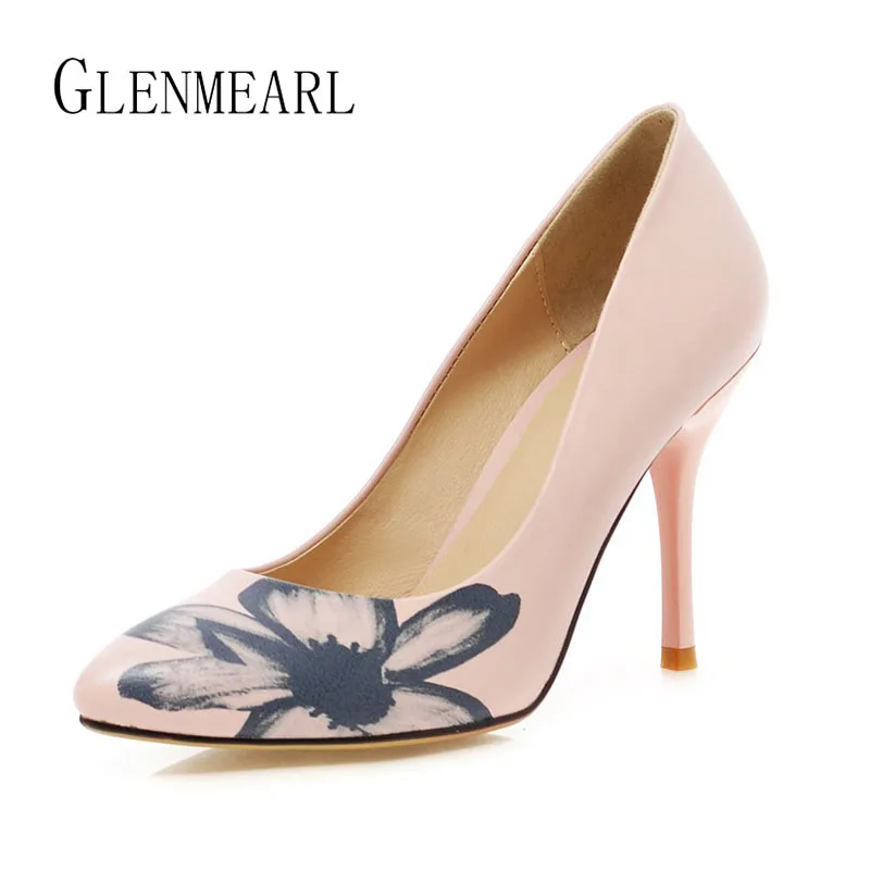 

Brand Women Pumps High Heels Shoes Soft Leather Pointed Toe Spring Single Dress Shoes Woman Thin Heels Party Pumps Female 45