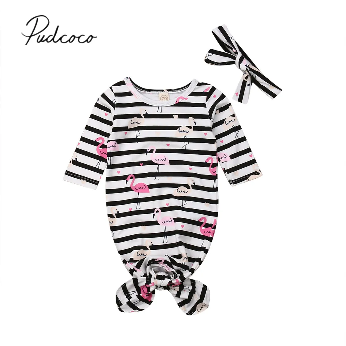 

2019 Baby Bedding Clothing Newborn Baby Striped Sleepwear Flamingo Sleeping Bag Headband 2Pcs Long Sleeve Outfit Wrap Clothes