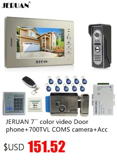 JERUAN 7 ''ЖК-экран видеодомофон видео дверной телефон Громкая система контроля доступа система + 700TVL камера + электронный замок