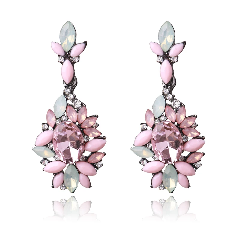 Ztech Pink Color Big Statement Crystal Earrings For Women Brincos Grandes New Arrival Fashionable Rhinestone Drop Earring