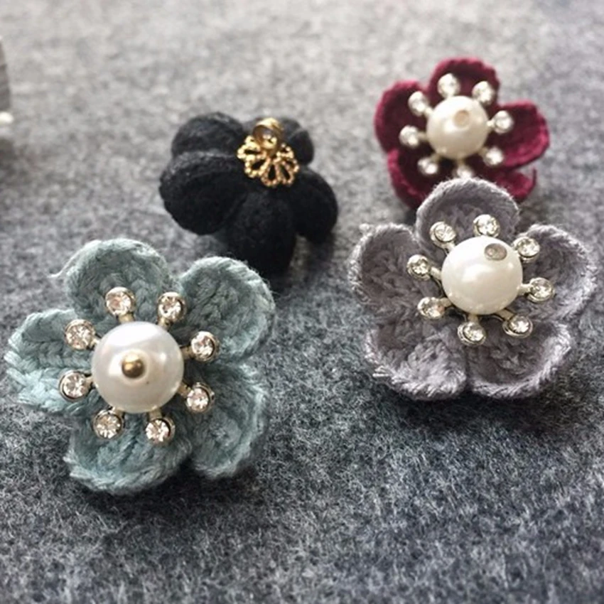 12PCS Handmade Knitting Flower Buttons For Sweater Clothing Decorative