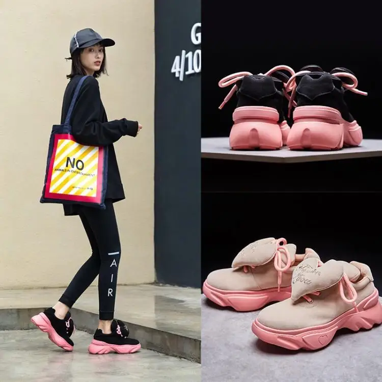 

Sneakers Women 2019 Heart-shaped Platform Sneakers Ladies Brand Chunky Causal Shoes Woman Genuine Leather Shoes Chaussure Femme
