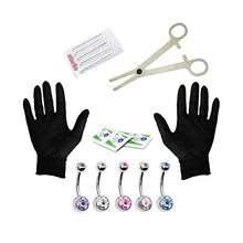 

Stainless Steel 15-Piece Set 14G Navel Ring Anti Allergy Glove Alcohol Puncture Set Fashion Personality Women Body Piercing