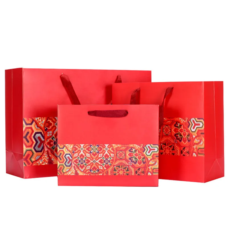 DoreenBeads 1PC New Creative Chinese Style Red Gift Bag Kraft Paper