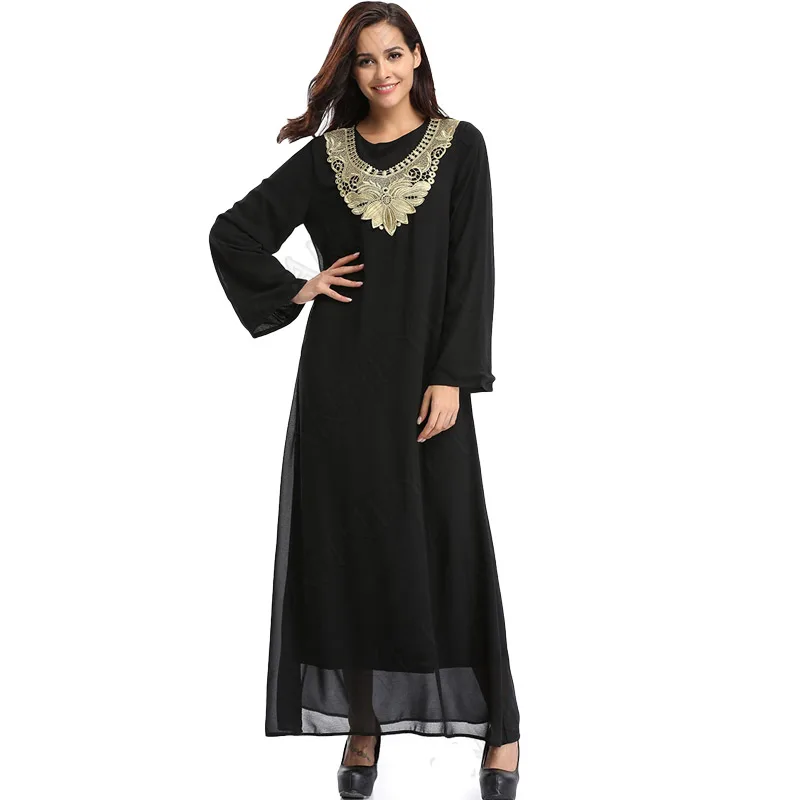 Muslim fashion embroidey Chiffon Dress women hijab Dress maxi abaya...