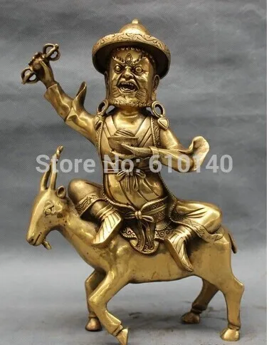 

8" Tibet Brass Buddhist Vajrapani Mahakala Buddha Ride Sheep Statue Sculpture
