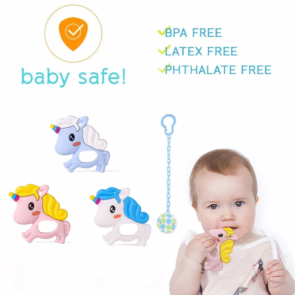 2PCS Baby BPA free Silicone Teether Food Grade Unicorn Teething
