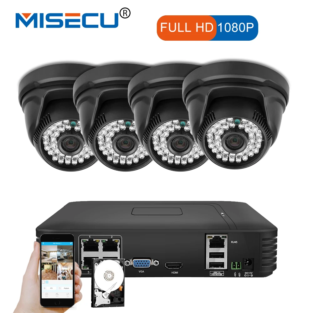 

MISECU 4CH 1080P NVR IP Camera 13V PoE CCTV System 720P 4 or 2 Indoor Dome IP PoE Camera Email Alert P2P ONVIF Home Security